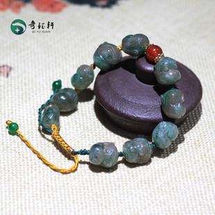 奇钰轩 天然独山玉手链蓝绿手链好时候猴头手工编织手链手饰品