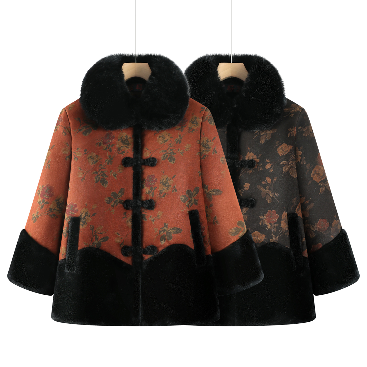 新中式风中老年女装妈妈冬装外套加厚毛领棉服奶奶装洋气