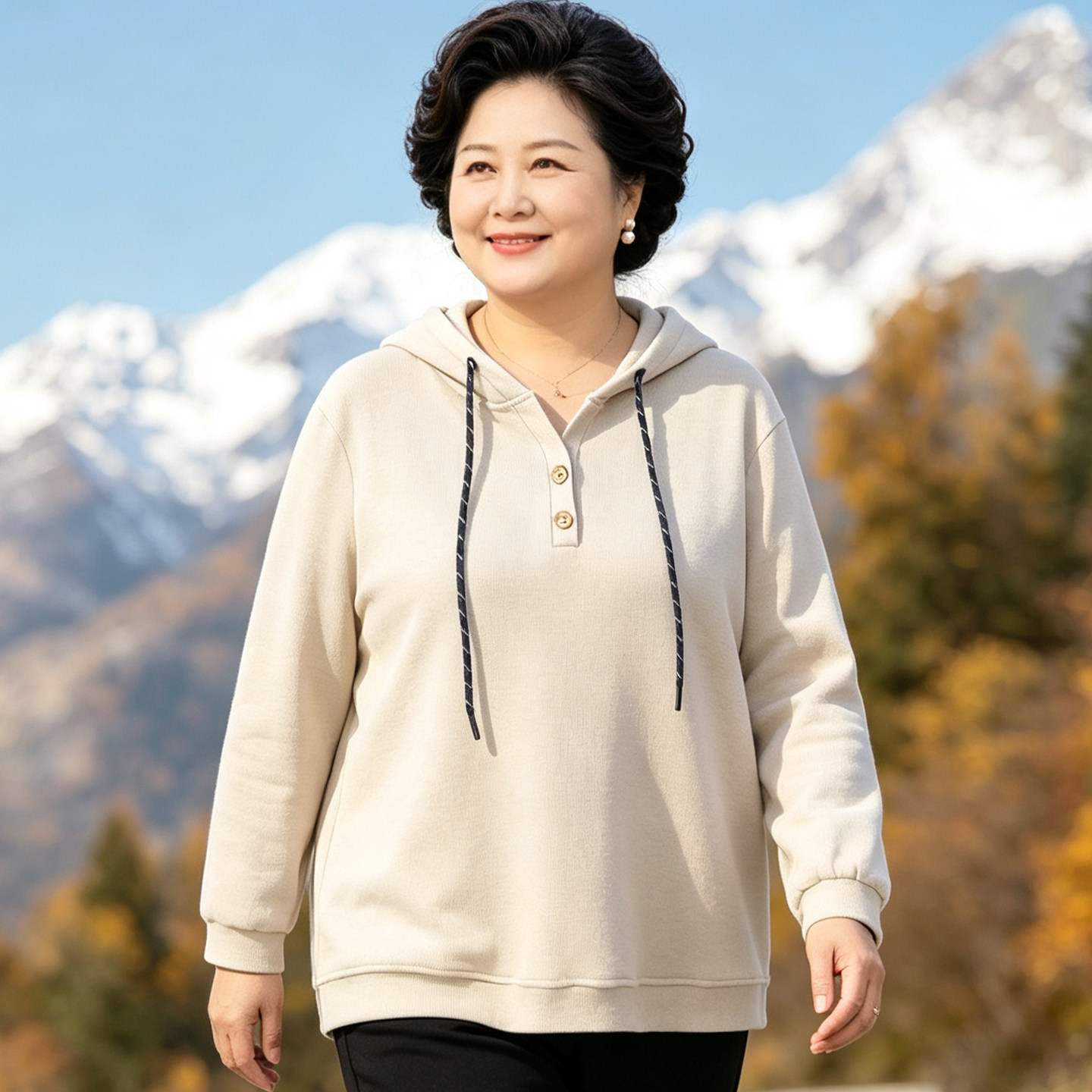 胖妈妈连帽抽绳卫衣女款中老年加肥大码上衣高档奶奶春秋长袖上衣