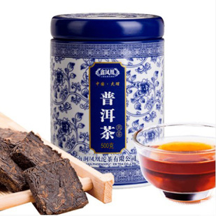 咨询优惠去年产鑫凤凰普洱熟茶桶装茶大叶种1-3年原料熟砖茶500g