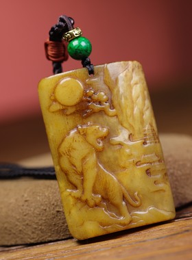 老料牦牛骨雕刻老虎牌子项链吊坠