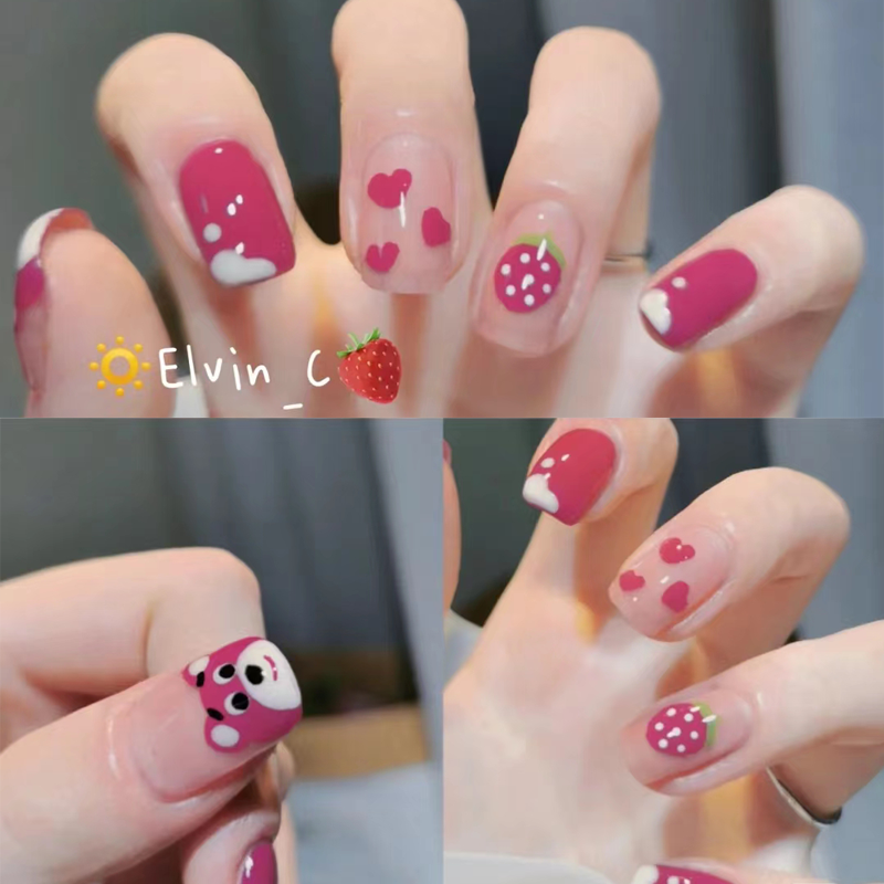 夏日新品穿戴甲树莓色显白手工美甲贴片玫红新娘孕妇显白假指甲贴