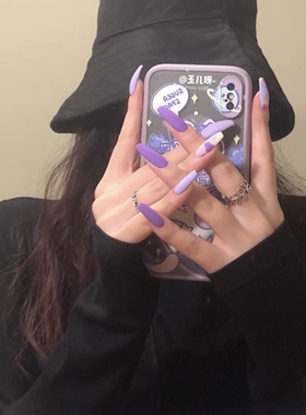 NZ手工定制甲片可拆卸穿戴假指甲欧美鸳鸯磨砂紫色系爱心延长美甲