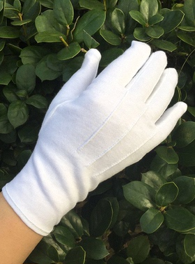 细纱棉白色礼仪阅兵三筋有扣手套礼宾跳舞安检酒店保安运动会手套