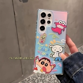日系卡通小新适用于三星S26 S25edge保护ins风 S24 S25ultra手机壳S23ultra镭射透白硬壳S22 S23