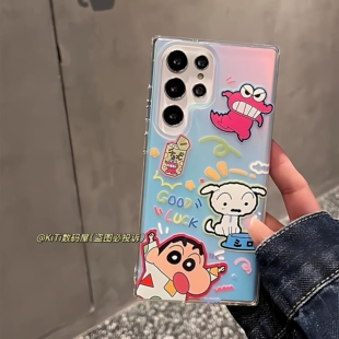 日系卡通小新适用于三星S26 S25ultra手机壳S23ultra镭射透白硬壳S22 S23 S24 S25edge保护ins风