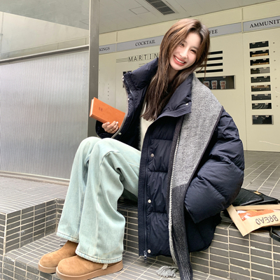 复古立领围巾羽绒服女