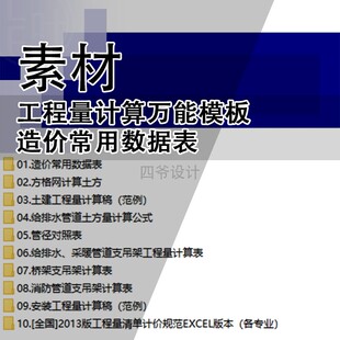 Q409-工程量计算万能模板造价常用数据表 土方计算给排水管道等