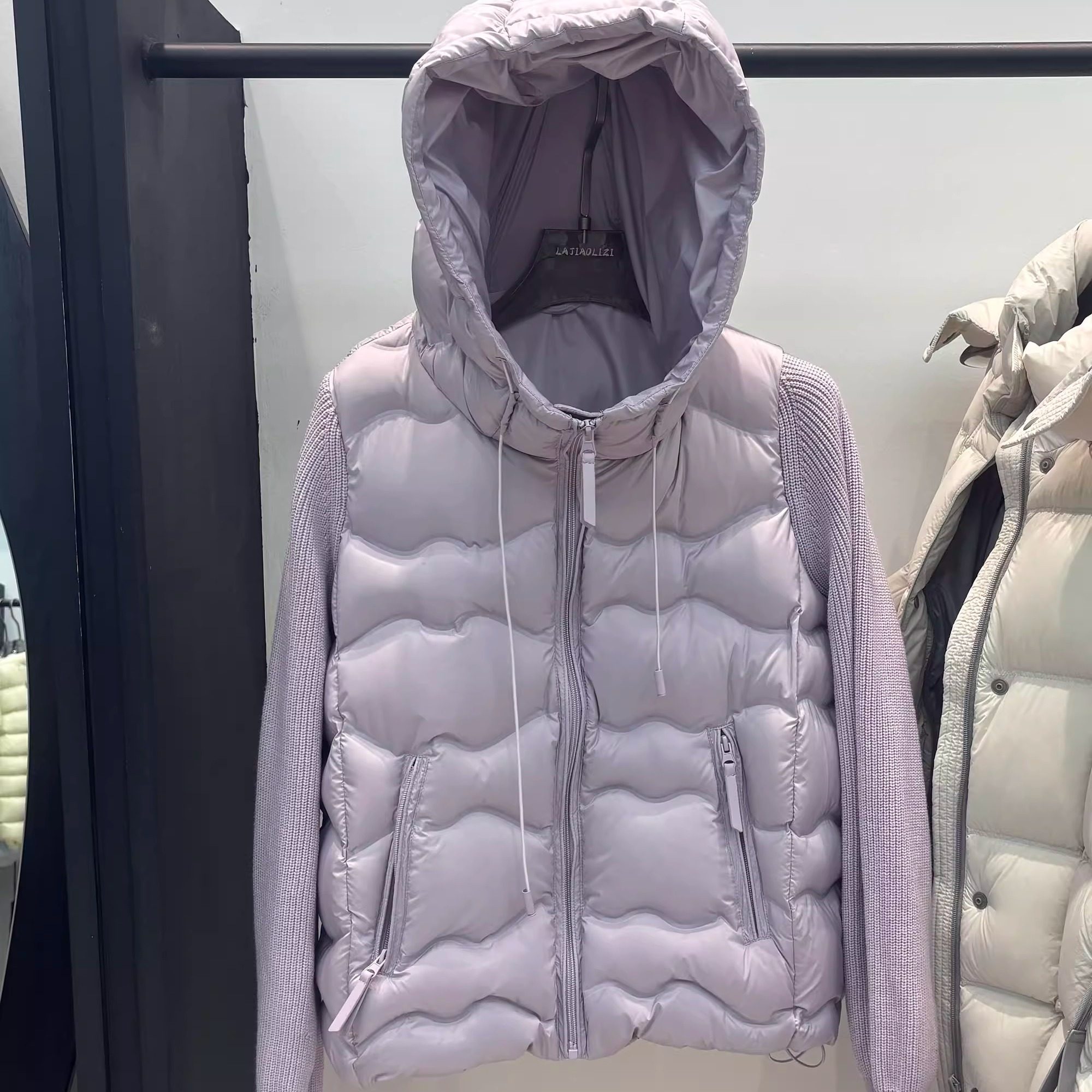 韩版针织袖拼接90%白鸭绒外套女