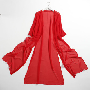 外披长裙旗袍披肩外搭薄 开衫 欧美2026春夏大码 宽松真丝雪纺长款