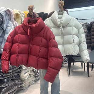 2025冬新品时尚宽松短款立领加厚保暖羽绒服90%白鸭绒减龄面包服