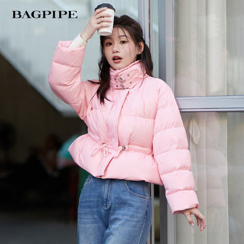 风笛 2024冬短款羽绒服女90白鹅绒泡芙超轻加厚外套1C45125原1899