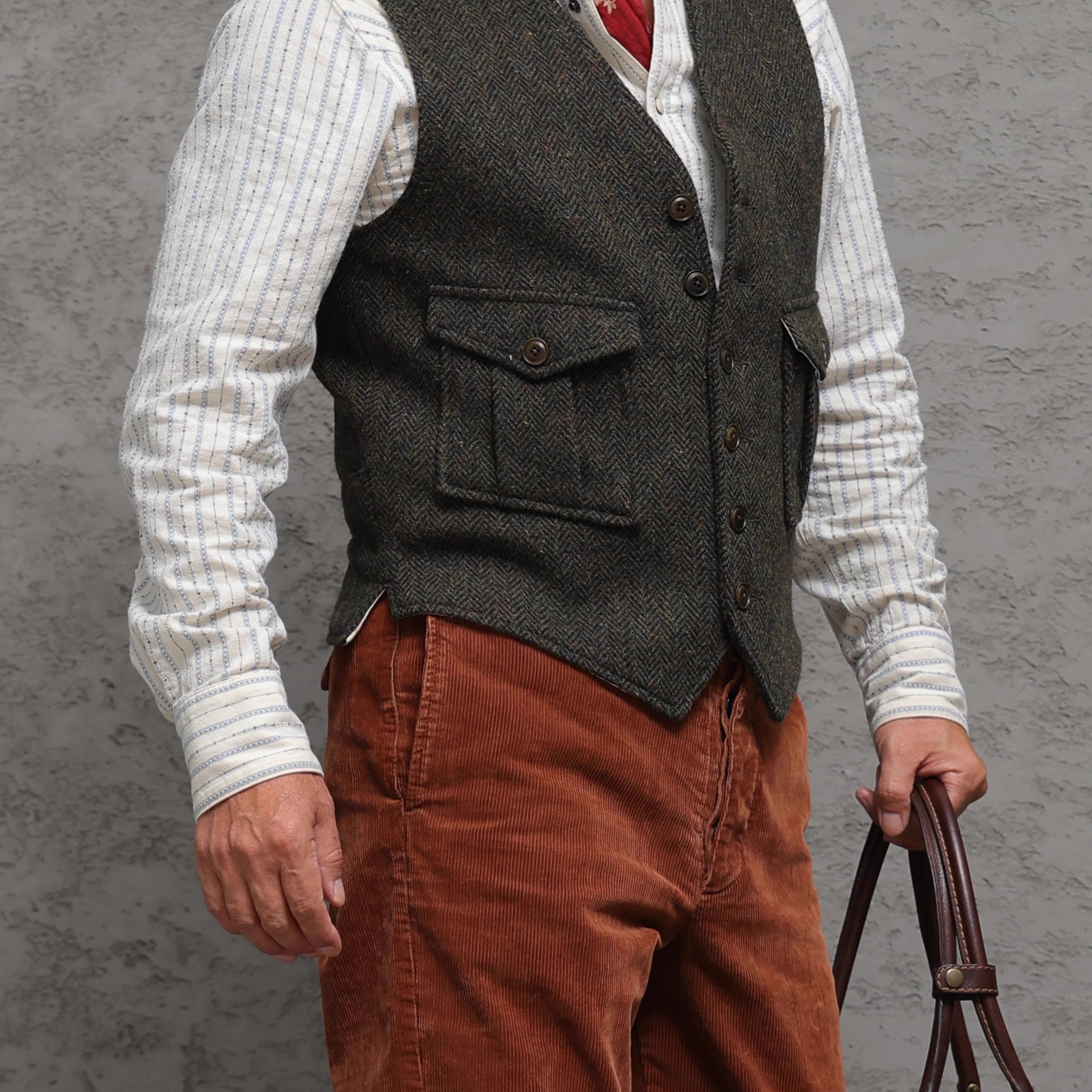 坎肩秋冬新款英伦复古人字纹马甲