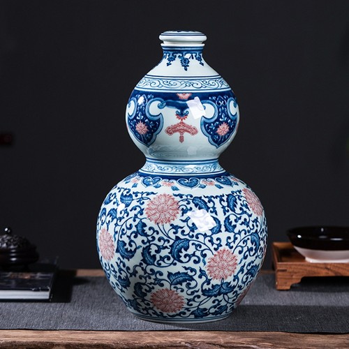 葫芦泡酒罐景德镇陶瓷酒坛子密封家用10斤装藏酒青花手绘酒瓶酒壶