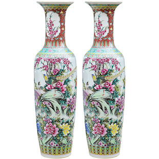 景德镇陶瓷器仿古手绘粉彩落地大花瓶摆件家居装 饰花瓶花艺