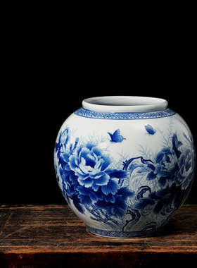 摆件手绘青花茶洗鱼缸居家装饰品