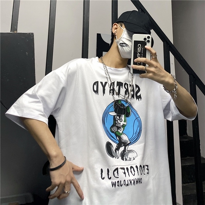 韩国INS暗黑系复古童趣卡通T恤宽松圆领短袖男女潮 01B833-P30