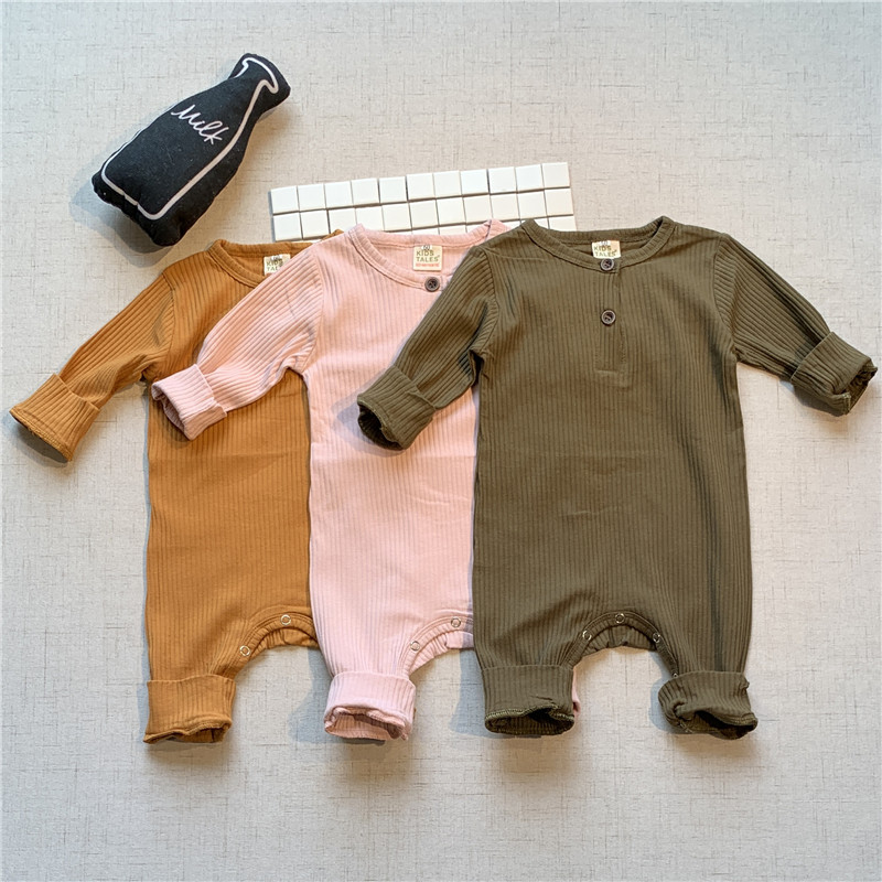25春装ins婴幼儿春秋季连体衣男女宝宝坑条料长袖爬服外出服衣服