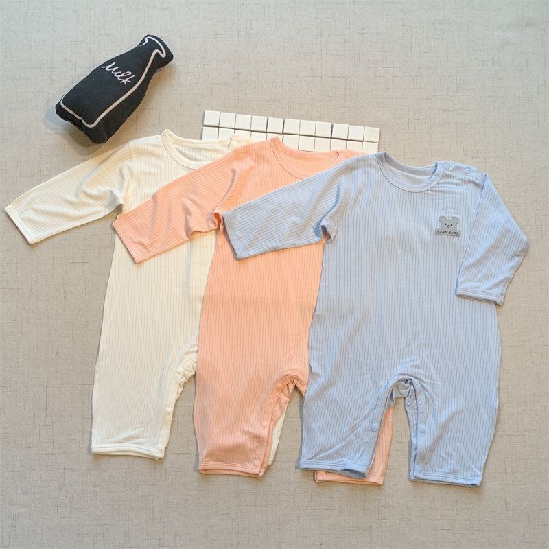 24春夏新品莫代尔婴儿连体衣宝宝夏装爬服薄款睡衣套头衫居家哈衣