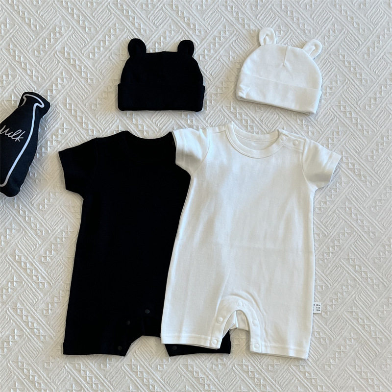 2025新品婴儿连体衣夏季短袖爬服宝宝纯棉衣服配帽哈衣夏装6个月