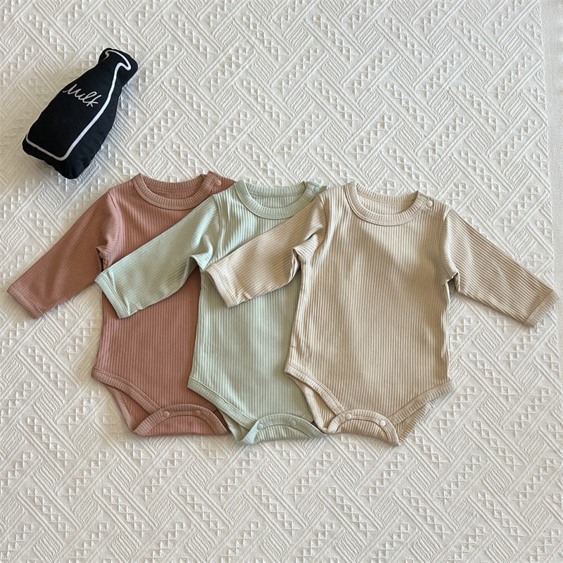 2025春装新生婴儿包屁衣莫兰迪色系三角连体哈衣宝宝打底衣服春秋
