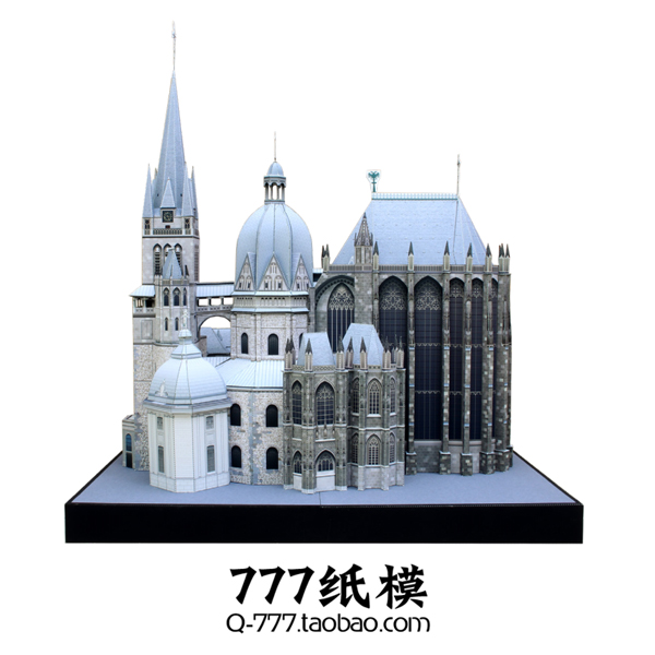 世界著名建筑系列 德国 亚琛大教堂 古典拜占庭艺术 3d立体纸模型