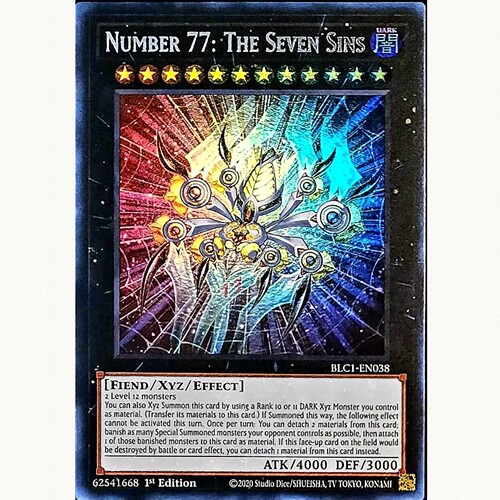 游戏王 美英一刷BLC1-EN038 银字UR No.77 七罪蛛 七宗罪 FA1
