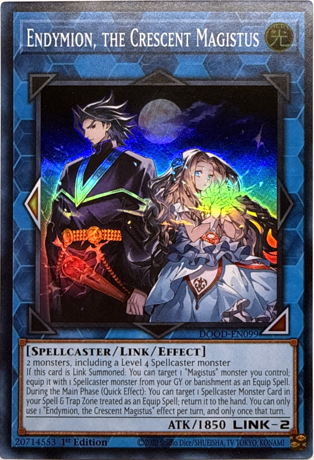 游戏王美英一刷DOOD-EN099 SR 圣月之魔导士 恩底弥翁 MT3