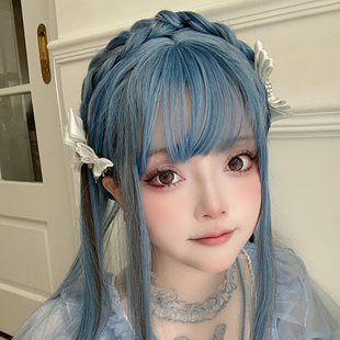 [大又又]日常自然万用cos蓝黑直长直假发JK造型修脸lo娘甜酷头套