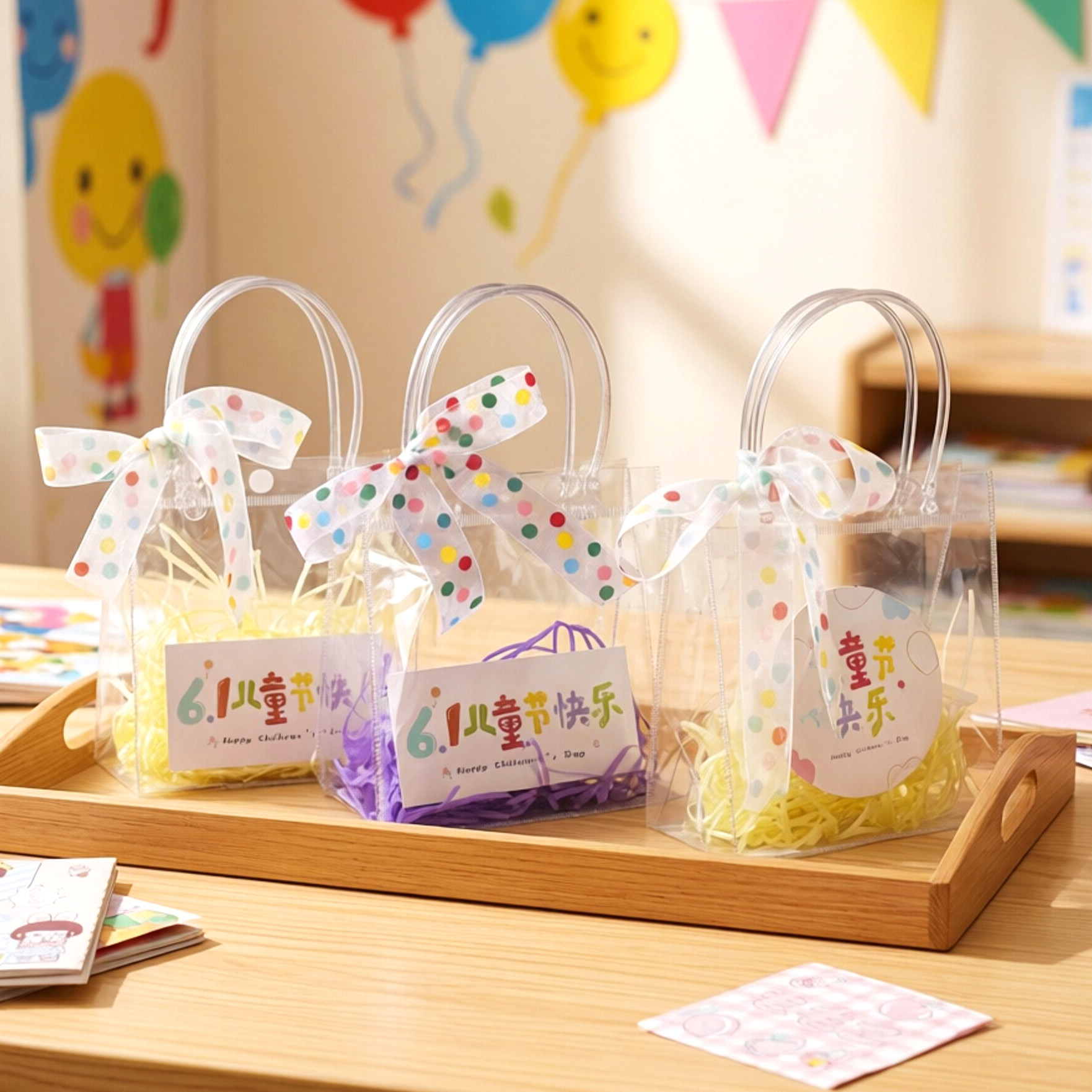 六一儿童节礼品袋幼儿园伴手透明塑料手提小礼物袋袋子