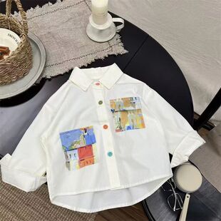 儿童小清新衬衫2026男女童彩色纽扣衬衣中小童宝宝洋气绘画外套