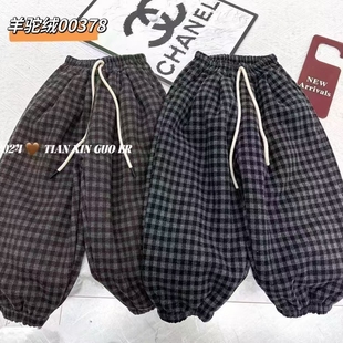 男女童加绒裤子2025儿童秋冬时髦洋气格子宽松冬天宝宝保暖卫裤