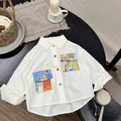 2026儿童小清新衬衫 男女童彩色纽扣衬衣中小童宝宝洋气绘画兜