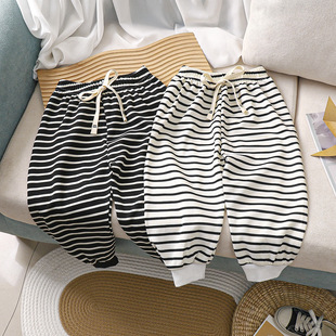 韩系男女童条纹裤2025新款秋装休闲运动百搭裤子宽松时尚长裤