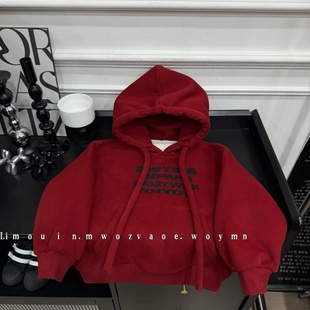 秋冬韩版连帽字母印花男女童冬季儿童羊羔绒连帽卫衣保暖时尚卫衣