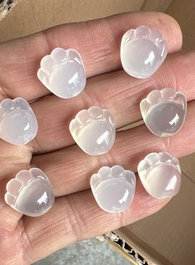 天然冰透白玛瑙猫爪吊坠小提溜玉髓雕刻熊掌肉垫DIY手串手链配饰
