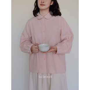 基础百搭长袖 文艺娃娃领衬衣纯棉粉色衬衫 上衣 26年新款 西兰花花