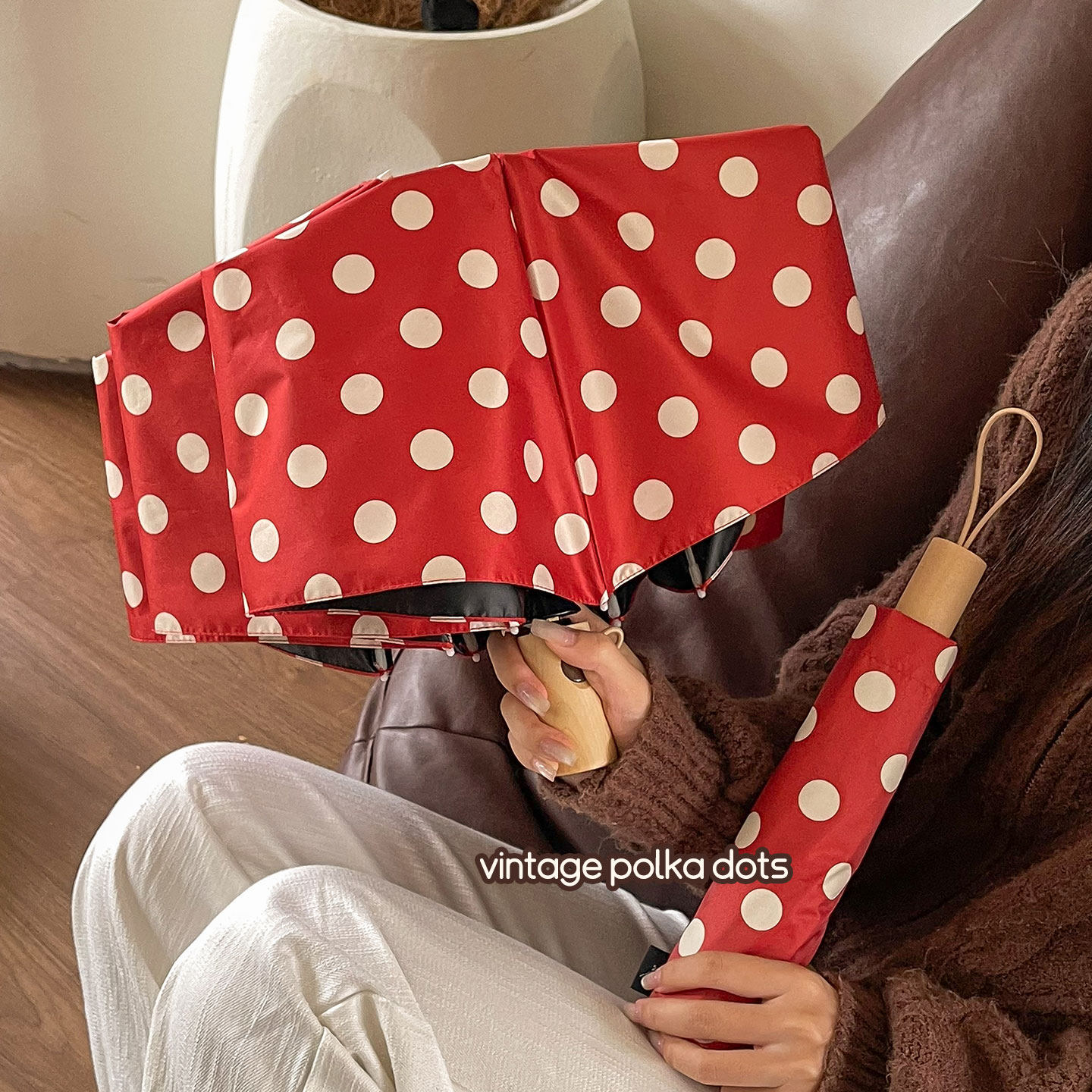 圣诞波点晴雨伞两用加大抗风自动伞折叠女港风防晒防紫外线太阳伞