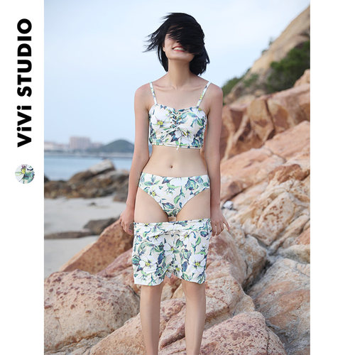 温泉20ss日系小清新碎花分体泳装