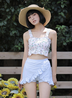 VV/24ss  日系清新甜美小碎花泳装显瘦裙式分体温泉度假泳衣女