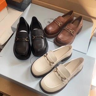 平底单鞋 断码 女通勤小皮鞋 真皮复古马衔扣一脚蹬乐福鞋 清仓捡漏
