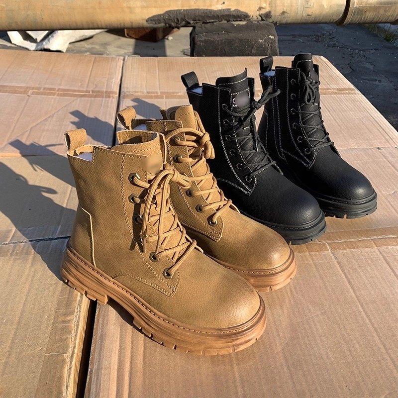 断码清仓捡漏~冬季加绒保暖马丁靴英伦风真皮短筒厚底机车短靴