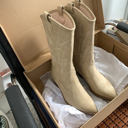 断码清仓捡漏~美单大码秋季女士西部牛仔靴粗跟显瘦不过膝中筒靴