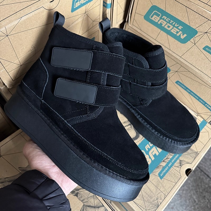 2025年冬季新款魔术贴厚底女真皮雪地靴加绒羊毛保暖靴子短筒棉鞋