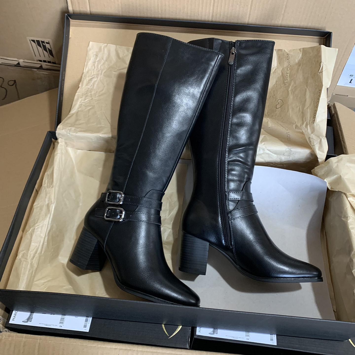 出德国单~冬季加绒保暖不过膝骑士靴女粗跟高筒靴皮带扣高跟长靴,女鞋,骑士靴,淘宝优惠券,粉丝福利购,淘宝优惠卷