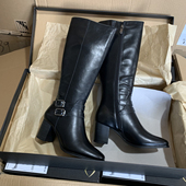 出德国单 冬季 加绒保暖不过膝骑士靴女粗跟高筒靴皮带扣高跟长靴