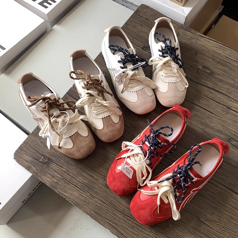 断码清仓捡漏内增高软底复古德训鞋女休闲百搭轻便真皮拼色阿甘鞋