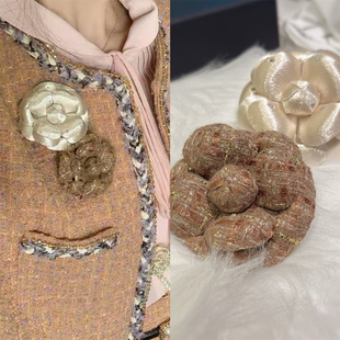 达人同款大Eees小香风山茶花胸针咖色手工胸花复古外套大衣别针女
