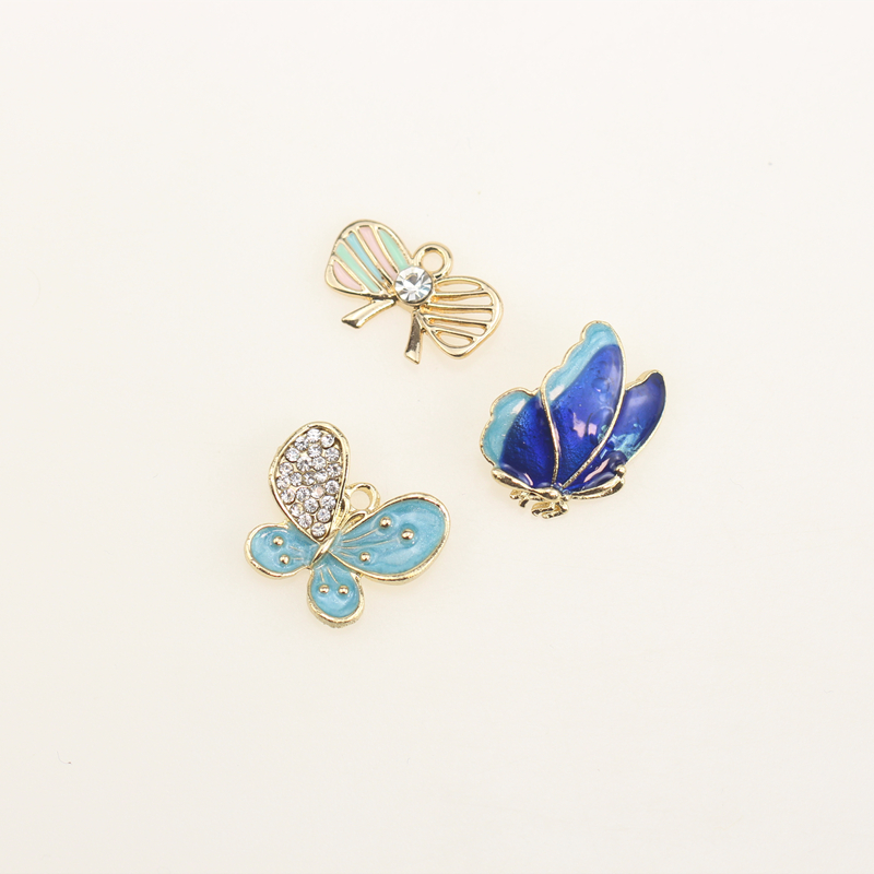 新款滴油镶钻蝴蝶挂件diy耳环手链项链配件汉服服饰搭配饰品配件