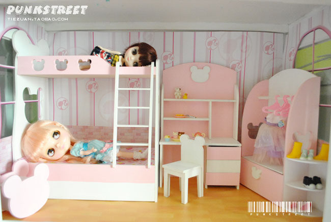 6分BJD棉花娃娃BLYTHE家具材料包DIY粉红双层床娃屋